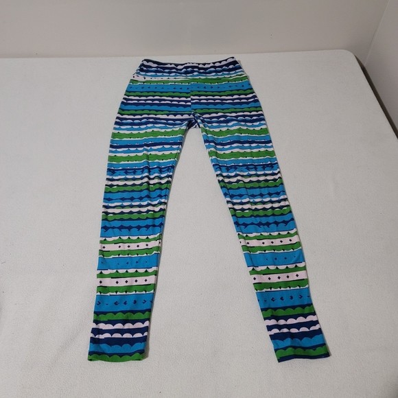OS lularoe Leggings striped scallop blue green white - Picture 2 of 11